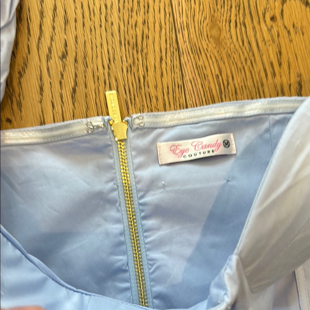 Light Blue Off-Shoulder Puff Sleeve Corset Top - Picture 5 of 6